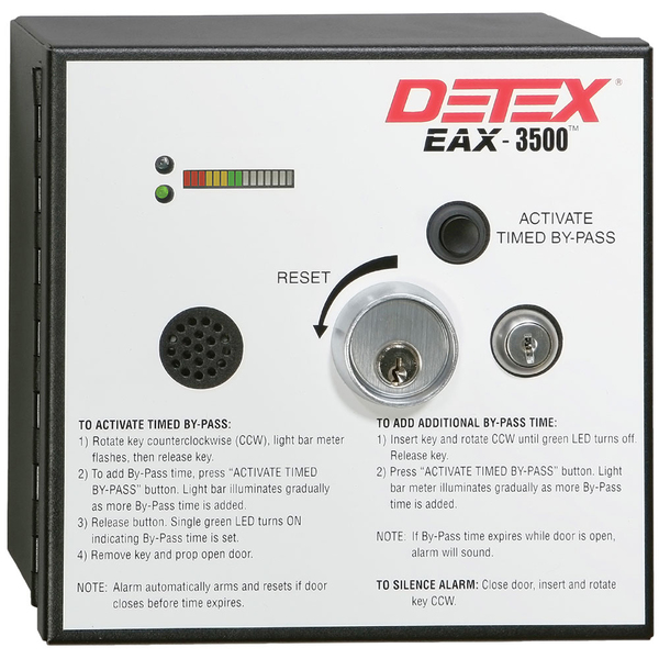 Detex Hardwired Surface Mount Alarm, Timed Bypass Alarm, White Face EAX-3500